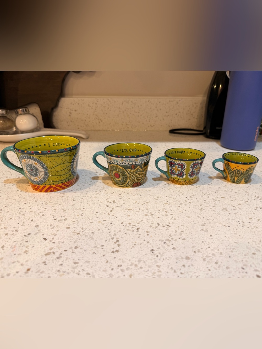 Anthropologie Austin Flora Ceramic Measuring Cups Set of 4 Boho Folk Art